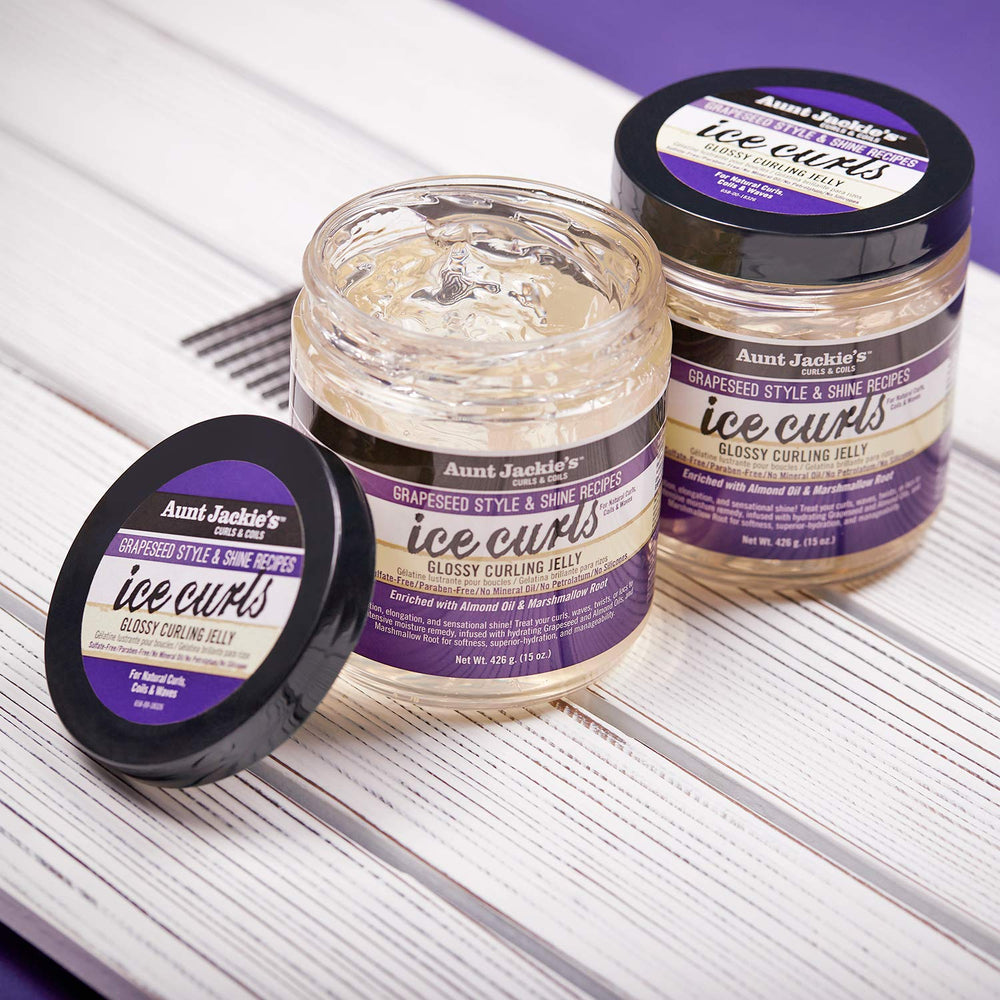 Aunt Jackie's Ice Curls applied to damp hair for defined waves and curls