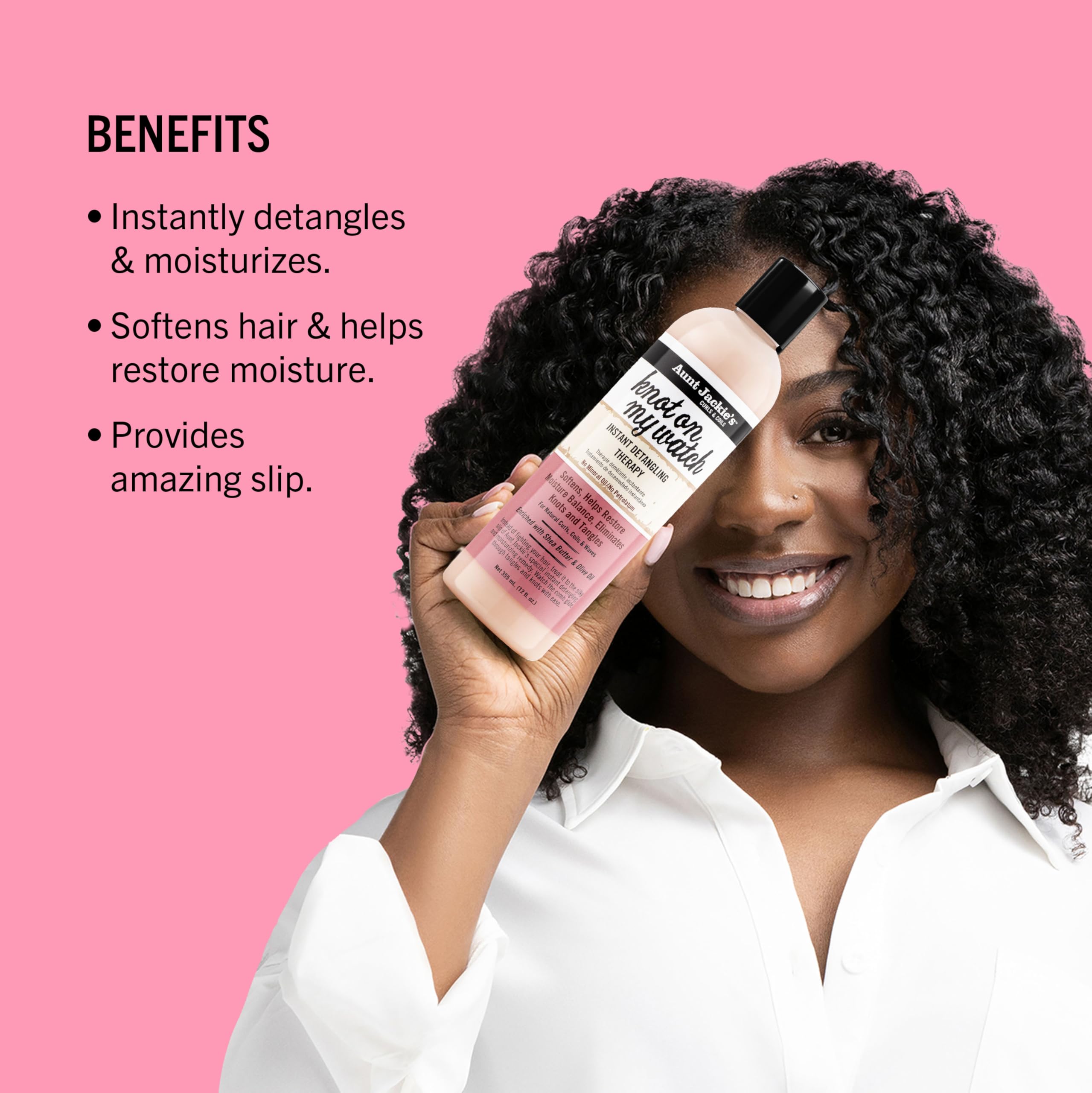 Aunt Jackie’s Knot On My Watch hair glide shows smooth detangling through curls.