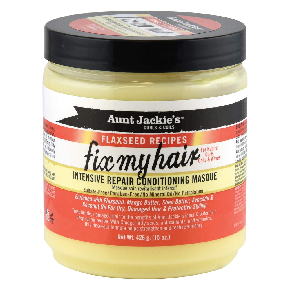 Mascarilla intensiva de Aunt Jackie's, frasco 15oz, reparación profunda y suavizante para el cabello.