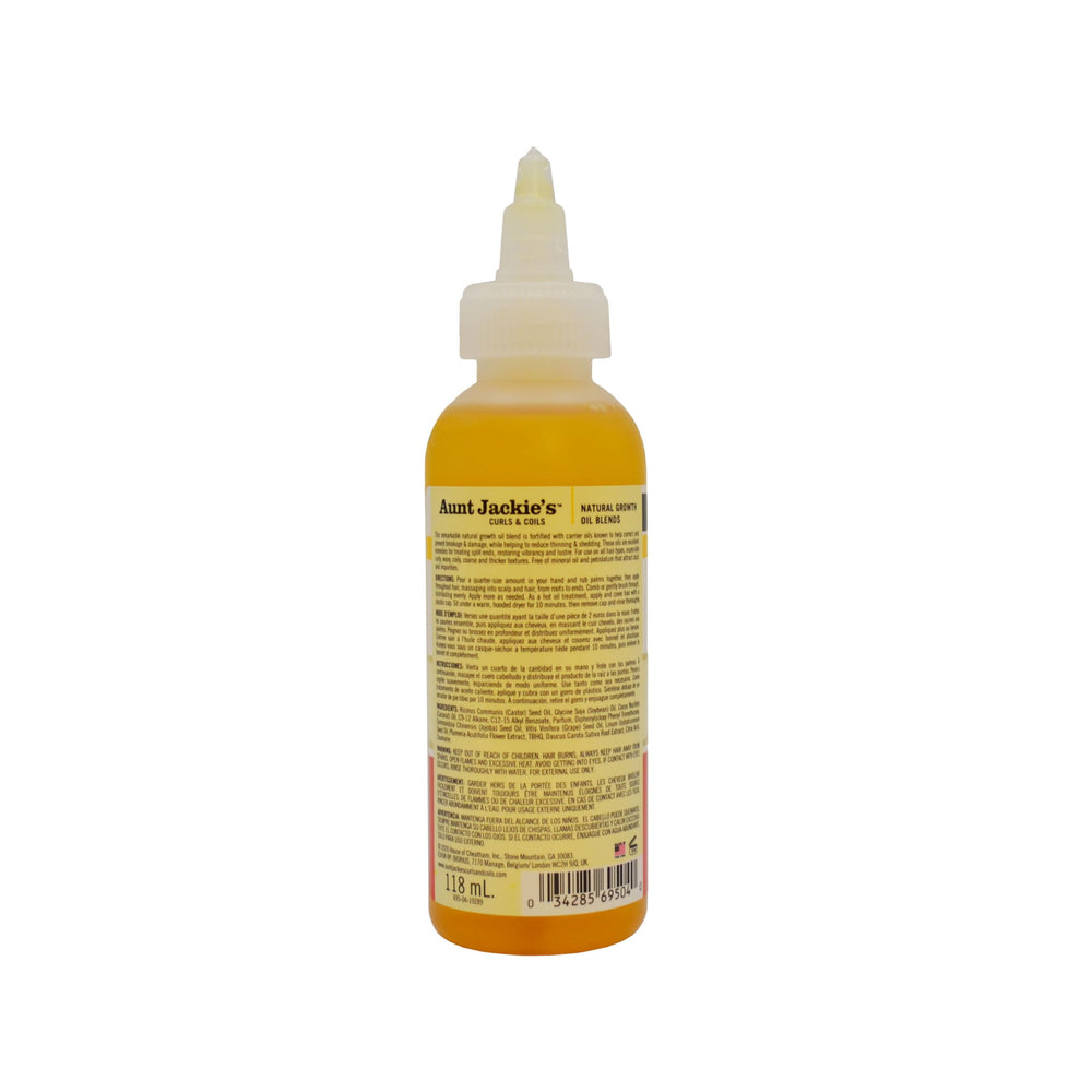 Aunt Jackie's Nourish My Hair: primer plano de ingredientes con linaza y monoi para brillo