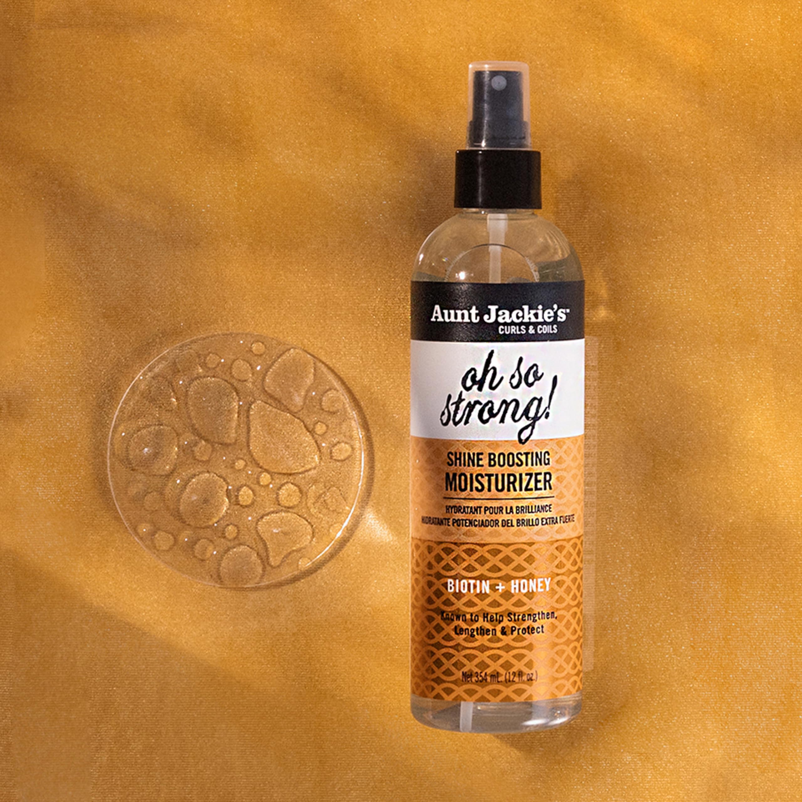 Aunt Jackie's Oh So Strong biotin ingredient closeup emphasizes protein-rich care