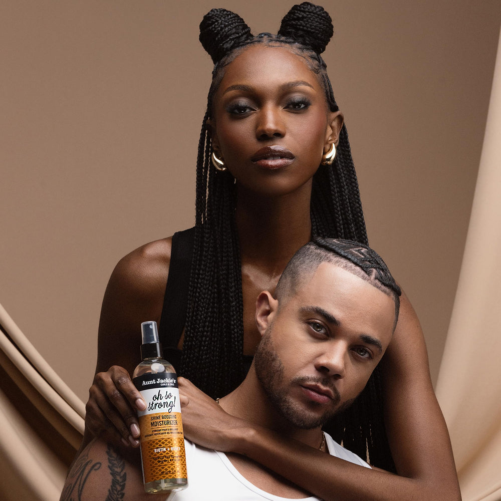 Aunt Jackie's Oh So Strong braid twist locs collection scene supports protective styling