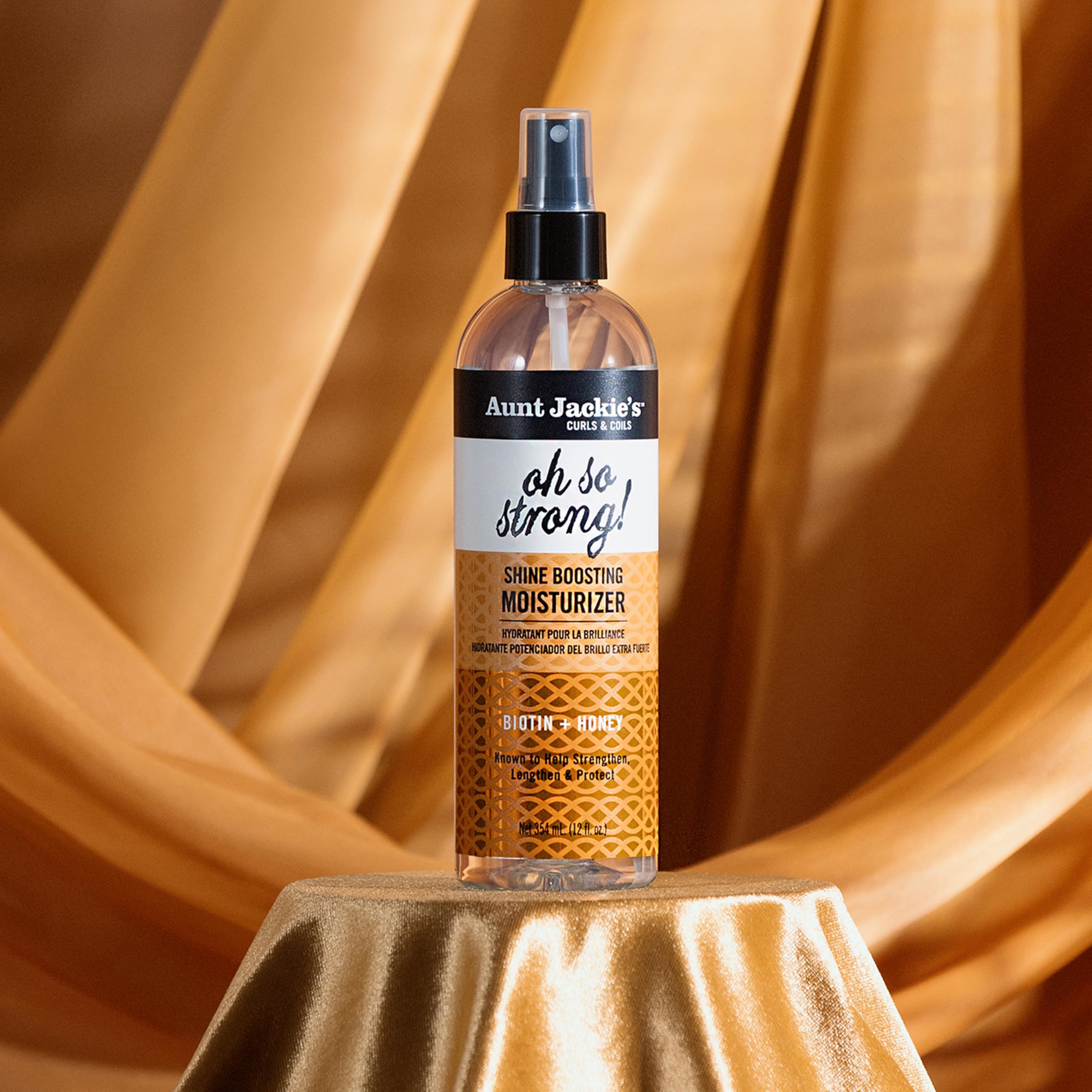 Aunt Jackie's Oh So Strong daily spray application on hair