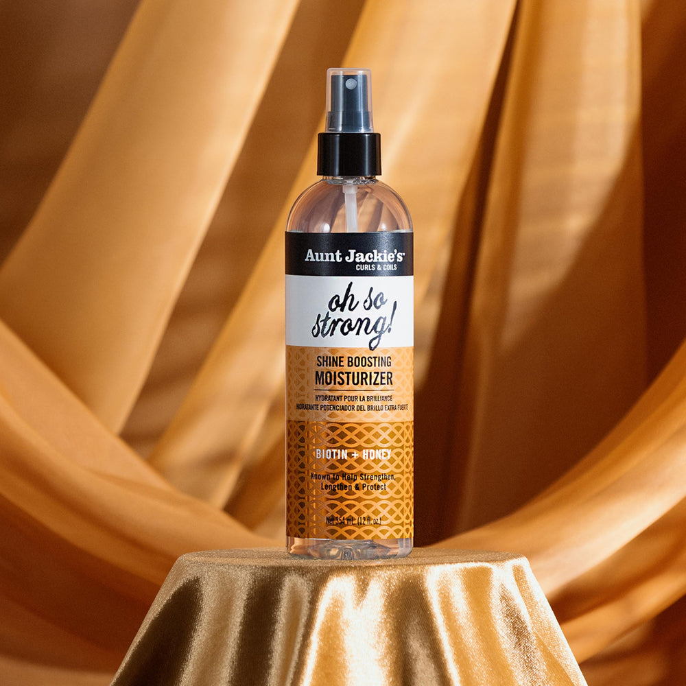 Aunt Jackie's Oh So Strong daily spray application on hair