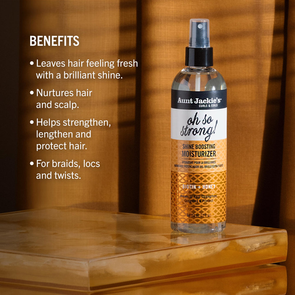 Aunt Jackie's Oh So Strong honey gloss on hair smoothing the strand