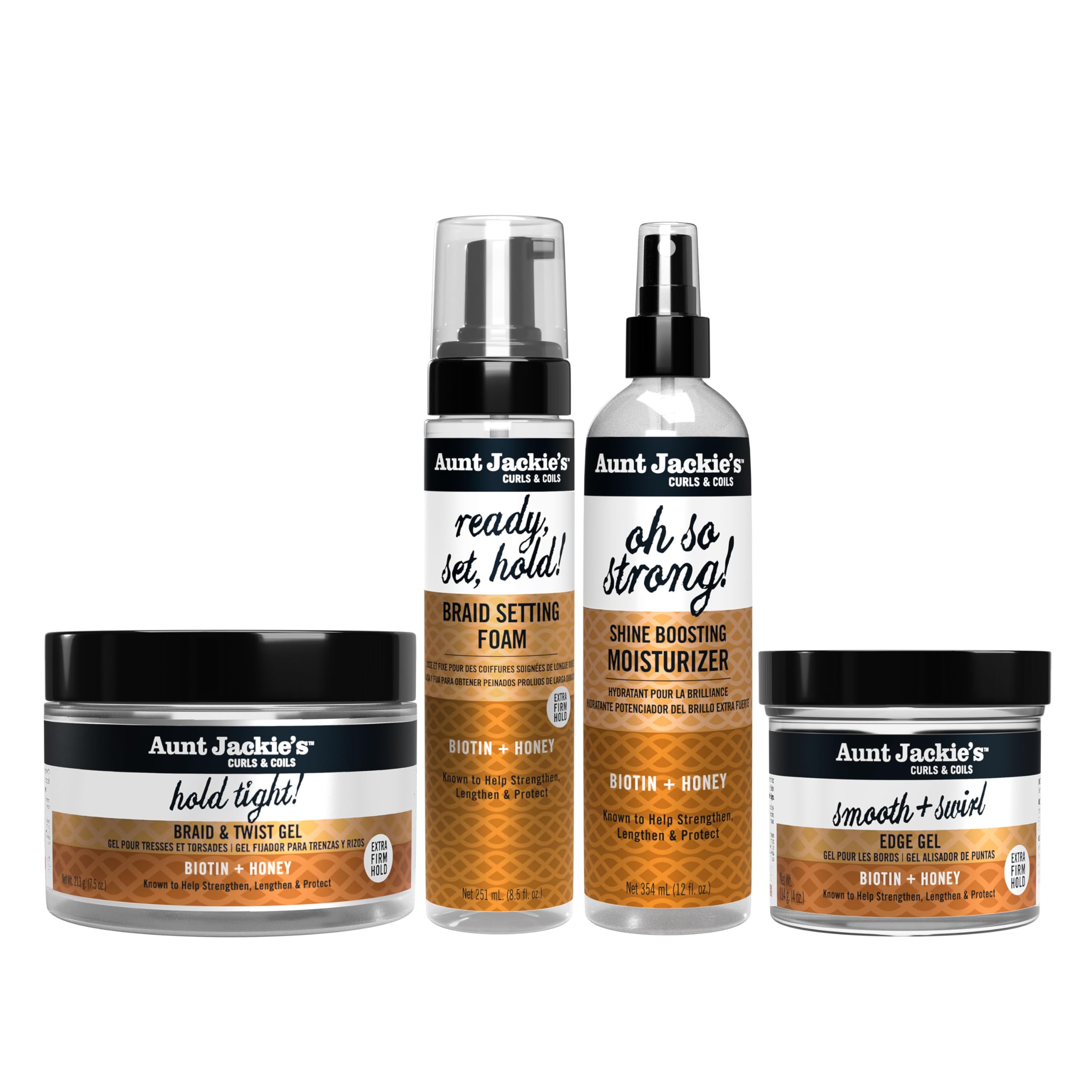 Aunt Jackie's Oh So Strong shine on braid detail highlights lasting gloss