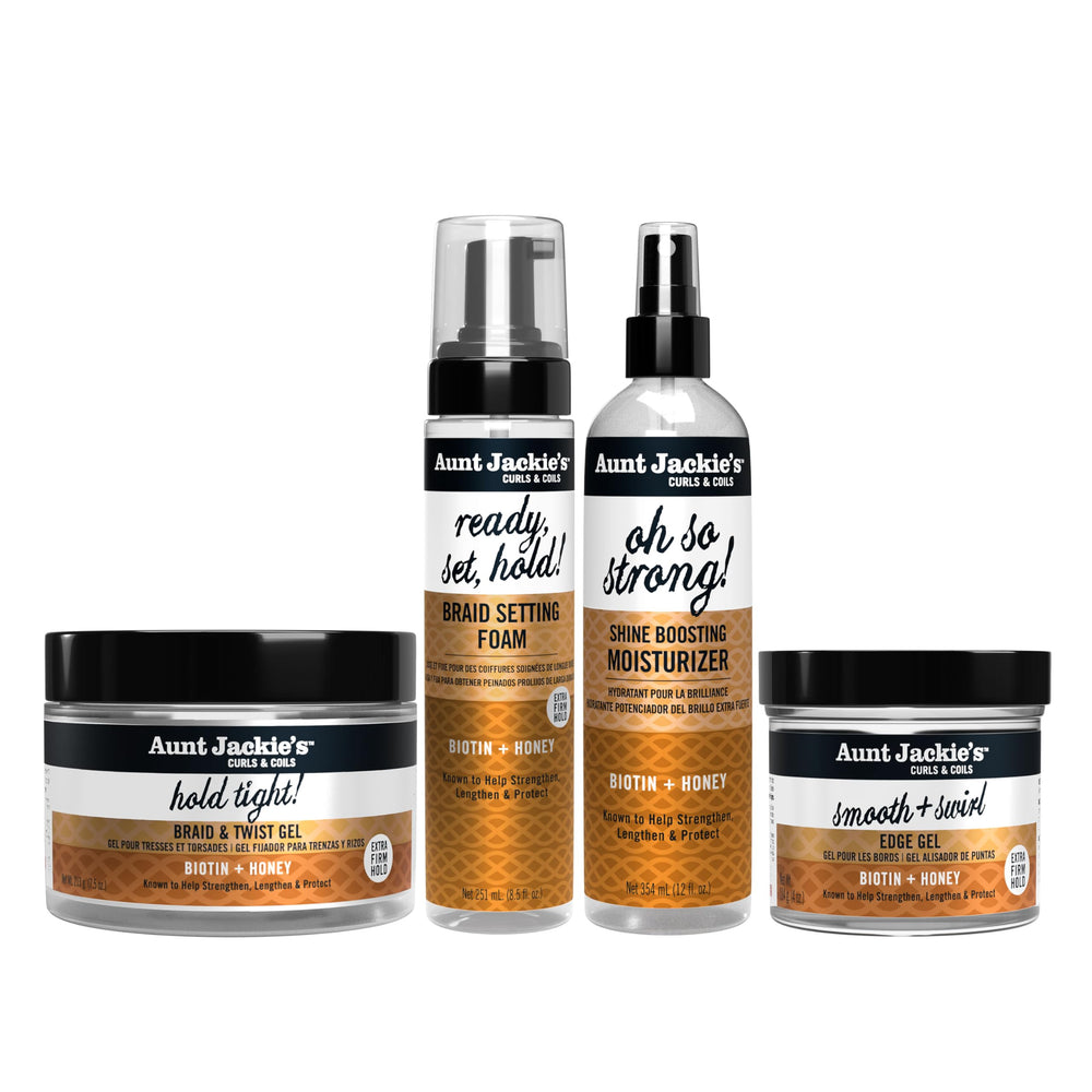Aunt Jackie's Oh So Strong shine on braid detail highlights lasting gloss