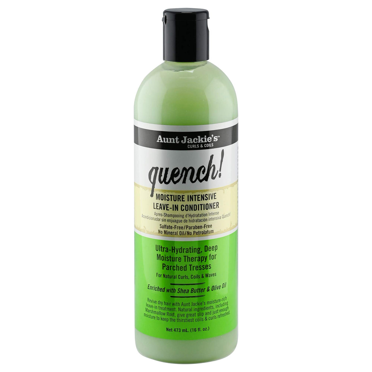 Botella de Aunt Jackie's Quench hidrata profundamente rizos y ondas.