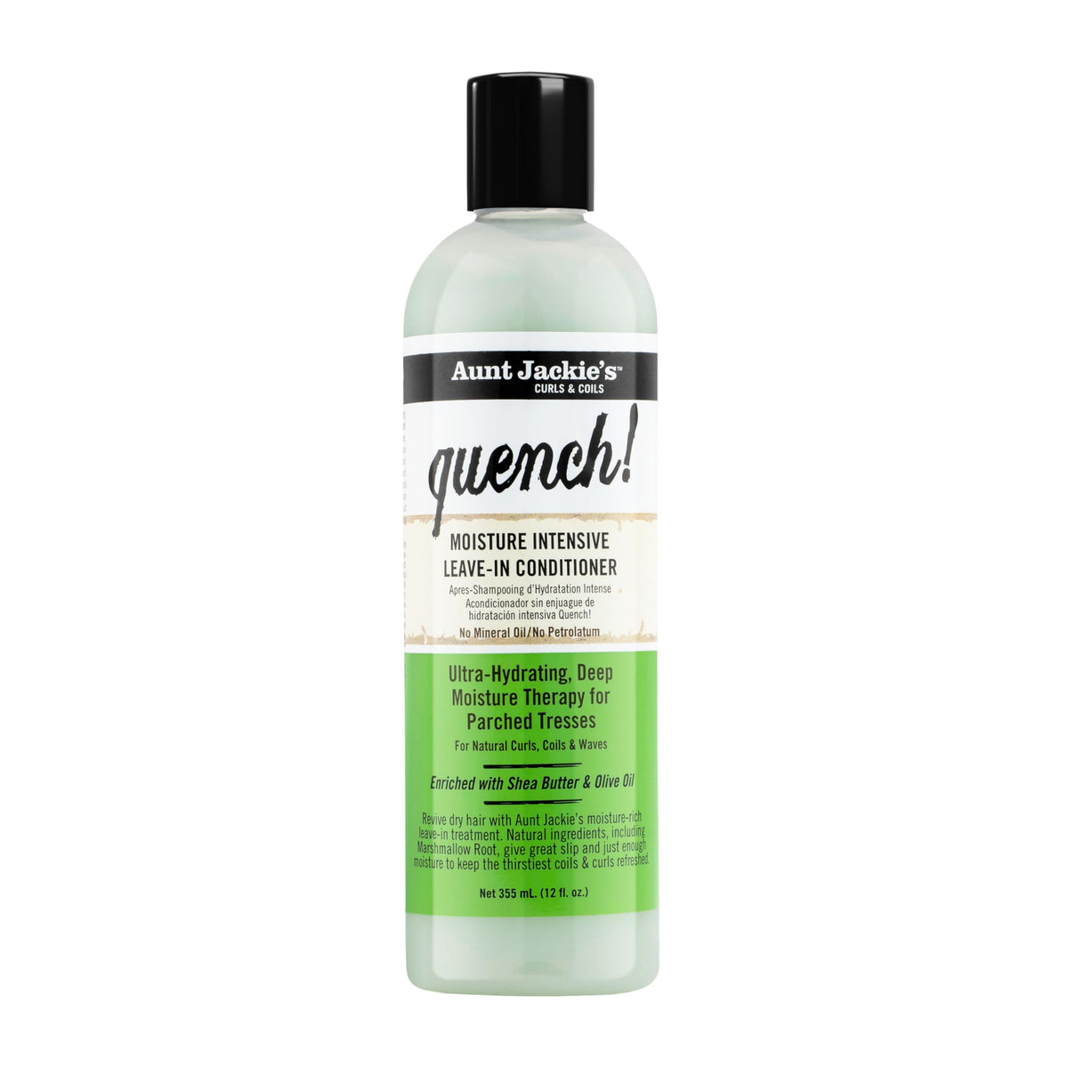 Aunt Jackie's Quench leave-in bottle pour delivers lasting moisture for curls