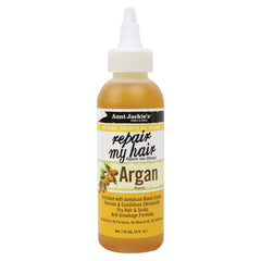 Aunt Jackie's Repair My Hair con argán en envase; ayuda a hidratar y revitalizar el cabello.