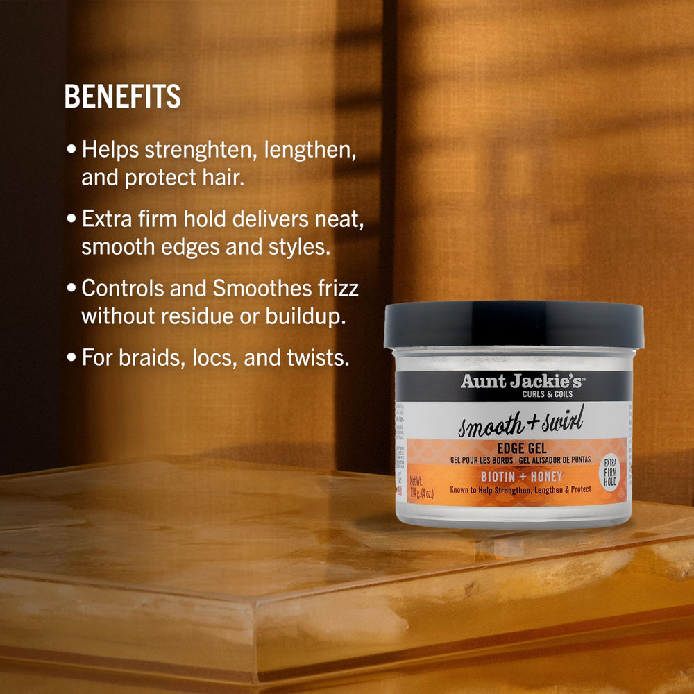 Aunt Jackie's Smooth Swirl Edge Gel defines edges for a sleek finish