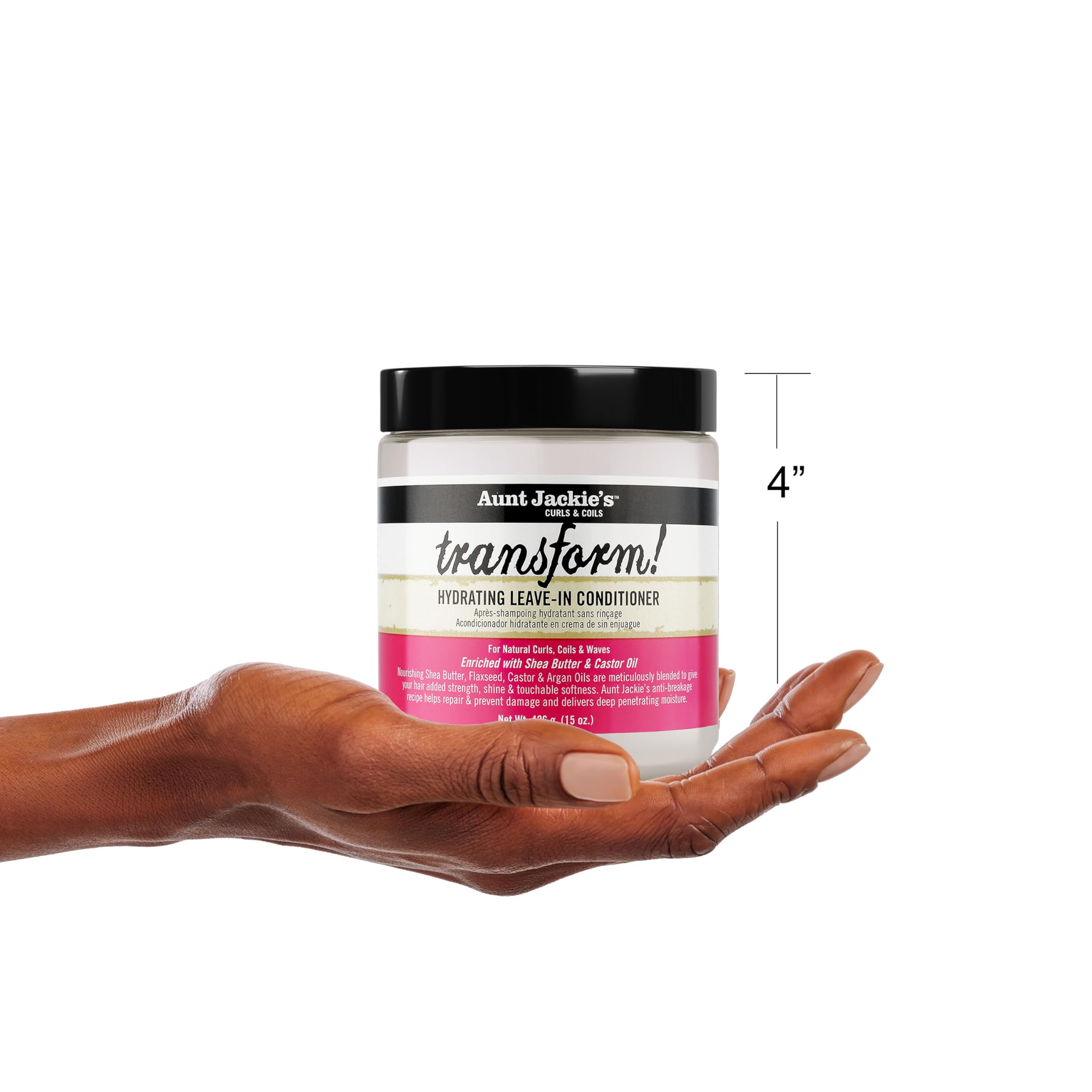 Aunt Jackie's Transform, envase de 15 oz para uso diario.