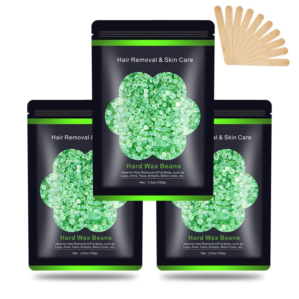 Auperwel hard wax beads 3-pack closeup for gentle at-home depilation.
