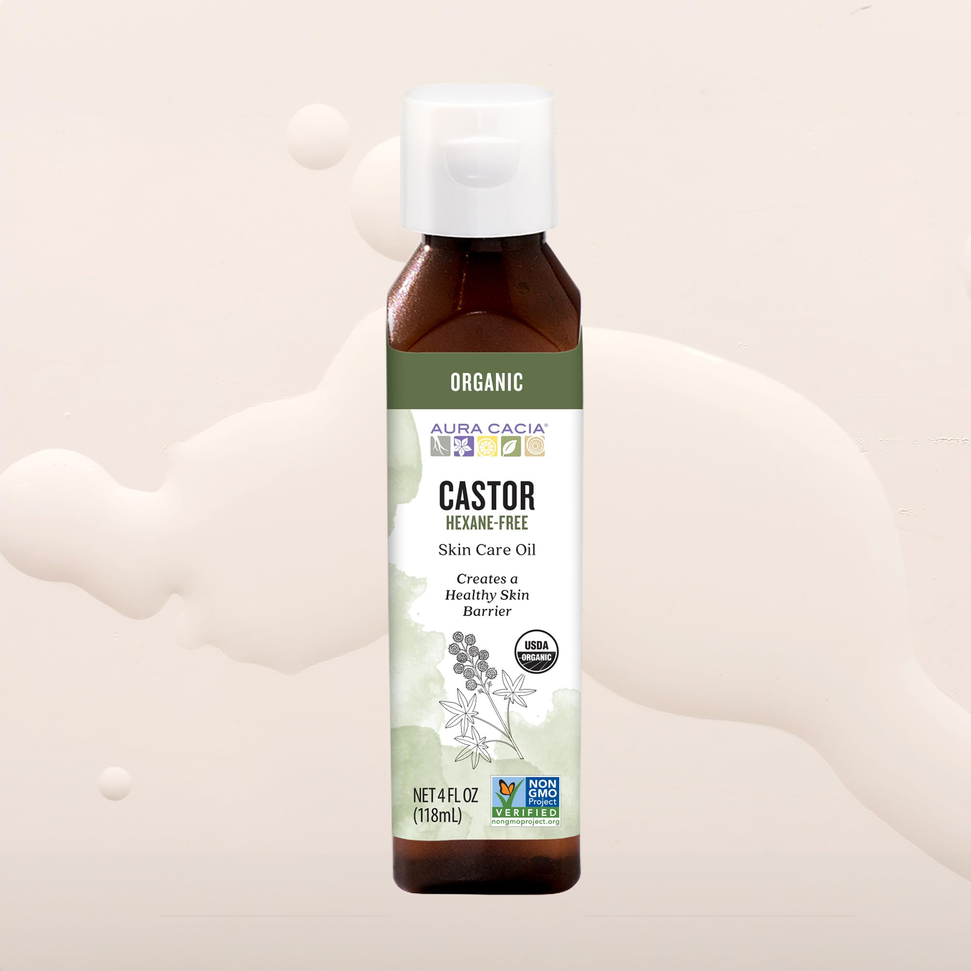 Cuidado personal diario con aceite de ricino Aura Cacia para piel y cabello