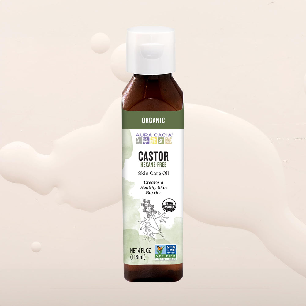 Cuidado personal diario con aceite de ricino Aura Cacia para piel y cabello