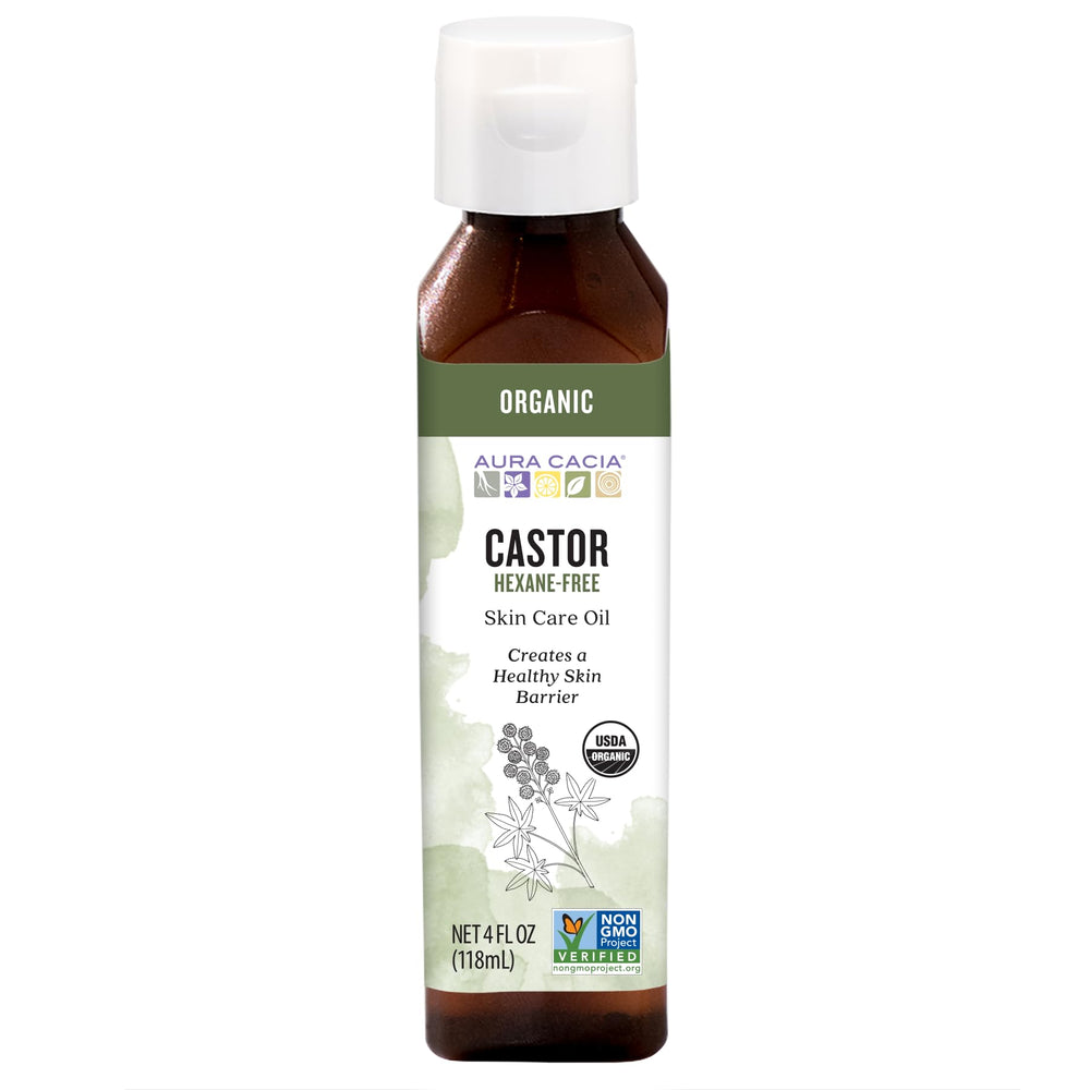 Aura Cacia Aceite de ricino orgánico en botella de 118 ml para piel y cabello