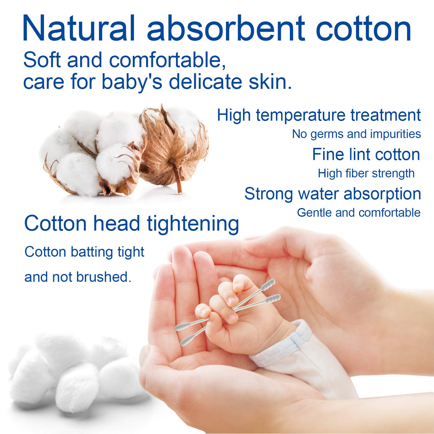 AURASIN baby cotton swabs round head for gentle ear cleaning