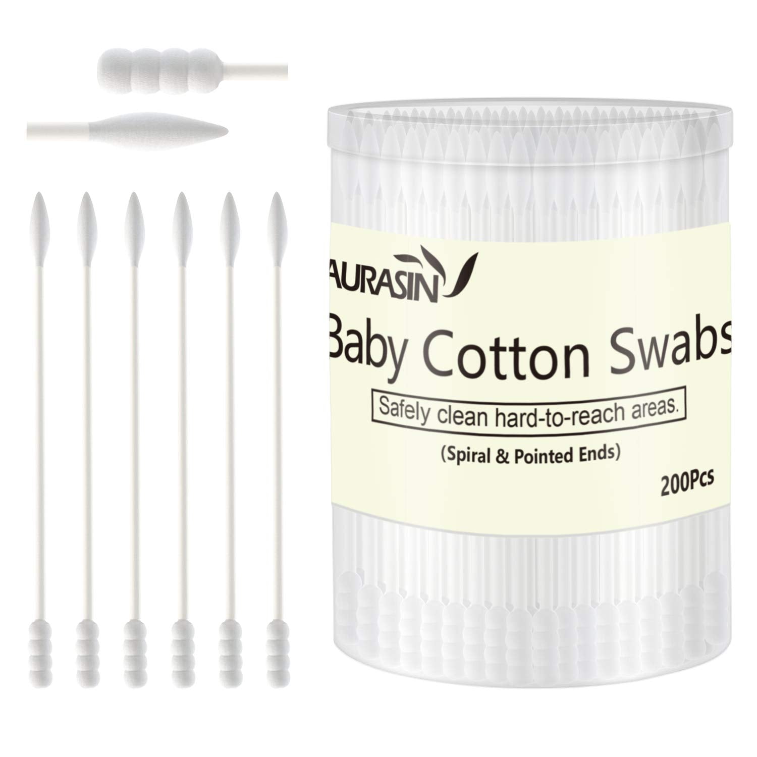 AURASIN baby cotton swabs with spiral head for safe, gentle cleaning around the ears.