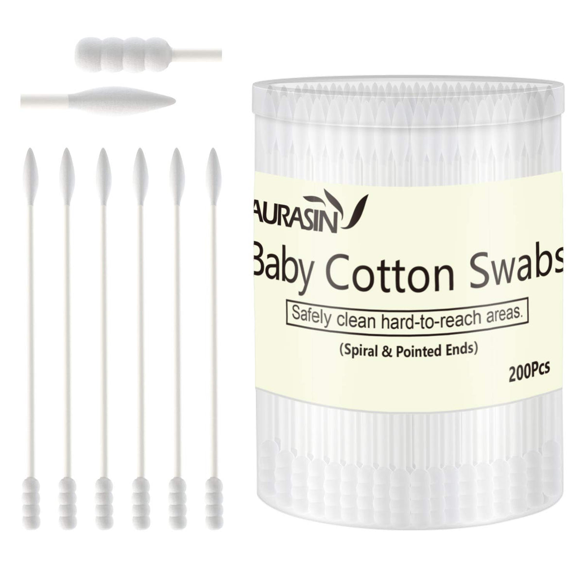 AURASIN baby cotton swabs with spiral head for safe, gentle cleaning around the ears.