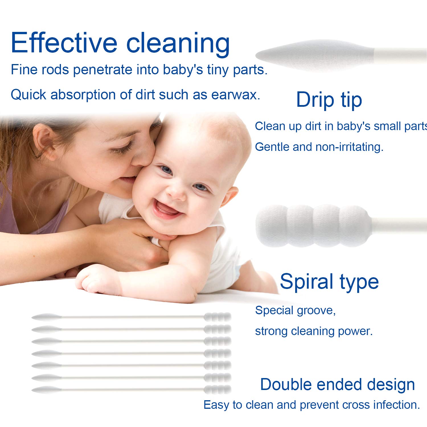 AURASIN BPA-free cotton swabs emphasize hypoallergenic materials for baby skincare.