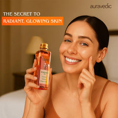Auravedic Kumkumadi Oil dropper precise application for quick absorption without greasiness.