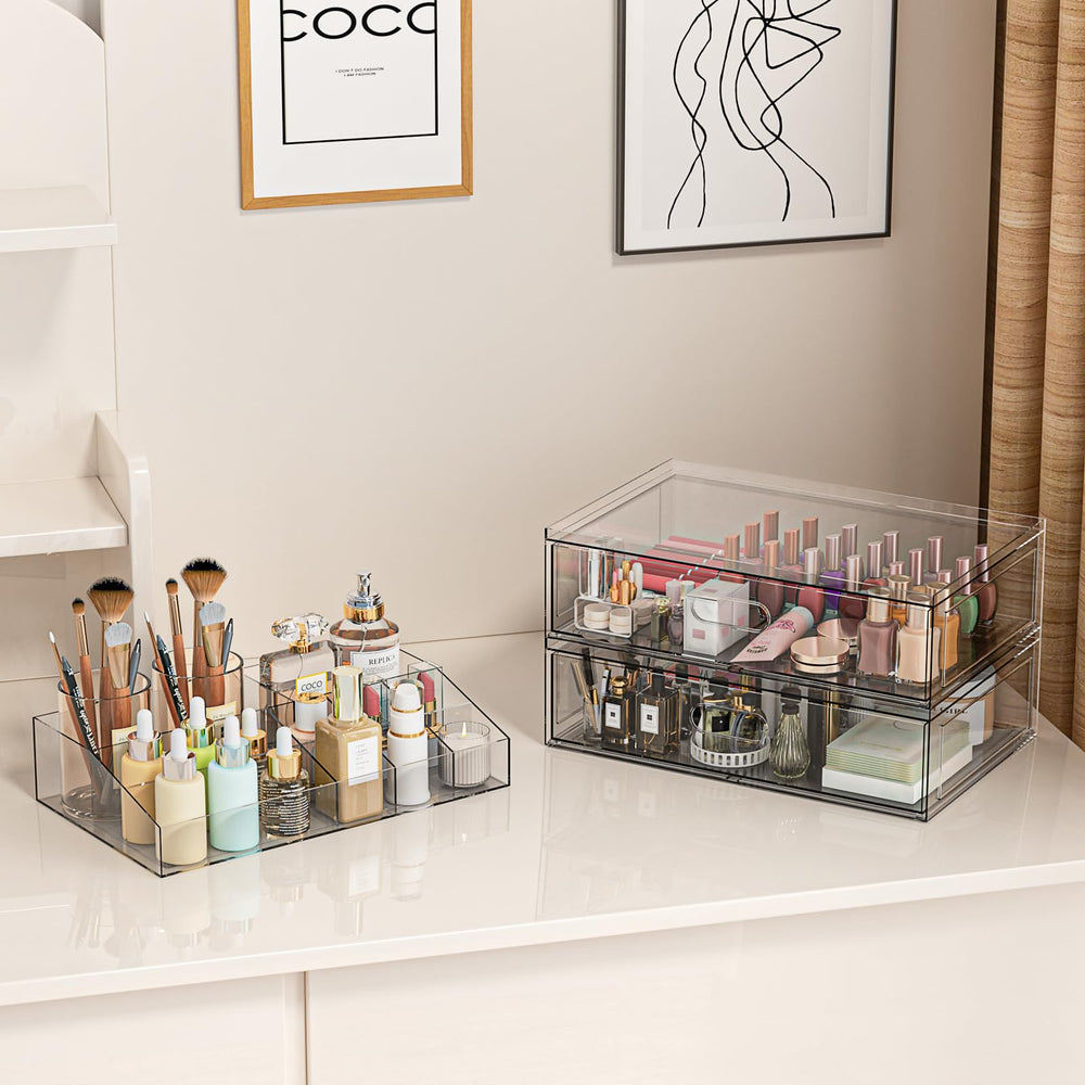 Aurblozen large-drawer design fits lipsticks, brushes, perfumes, and polishes.