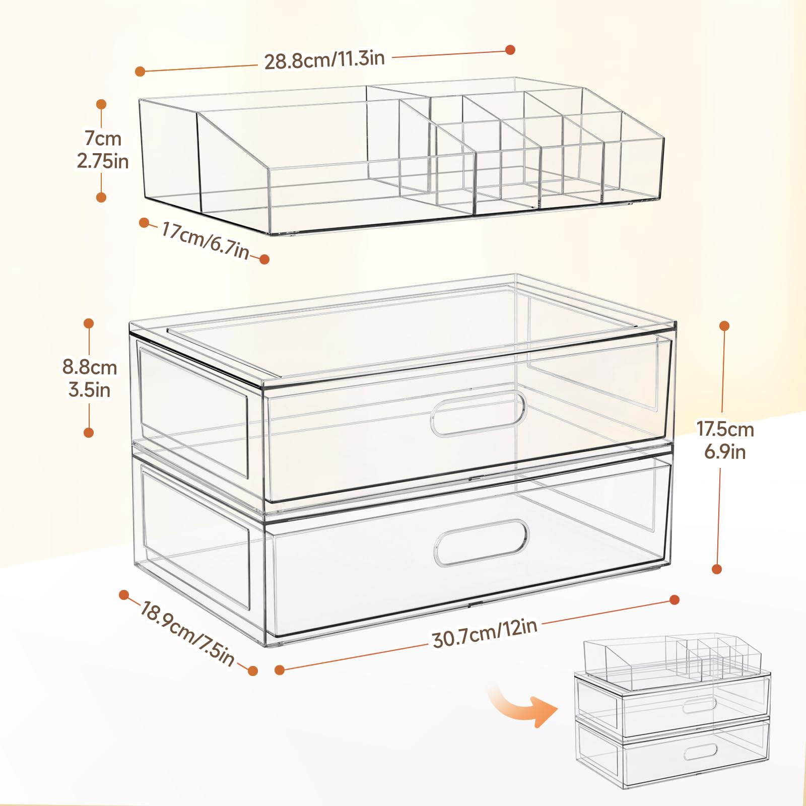 Aurblozen transparent vanity organizer showcases compartments for quick item spotting.