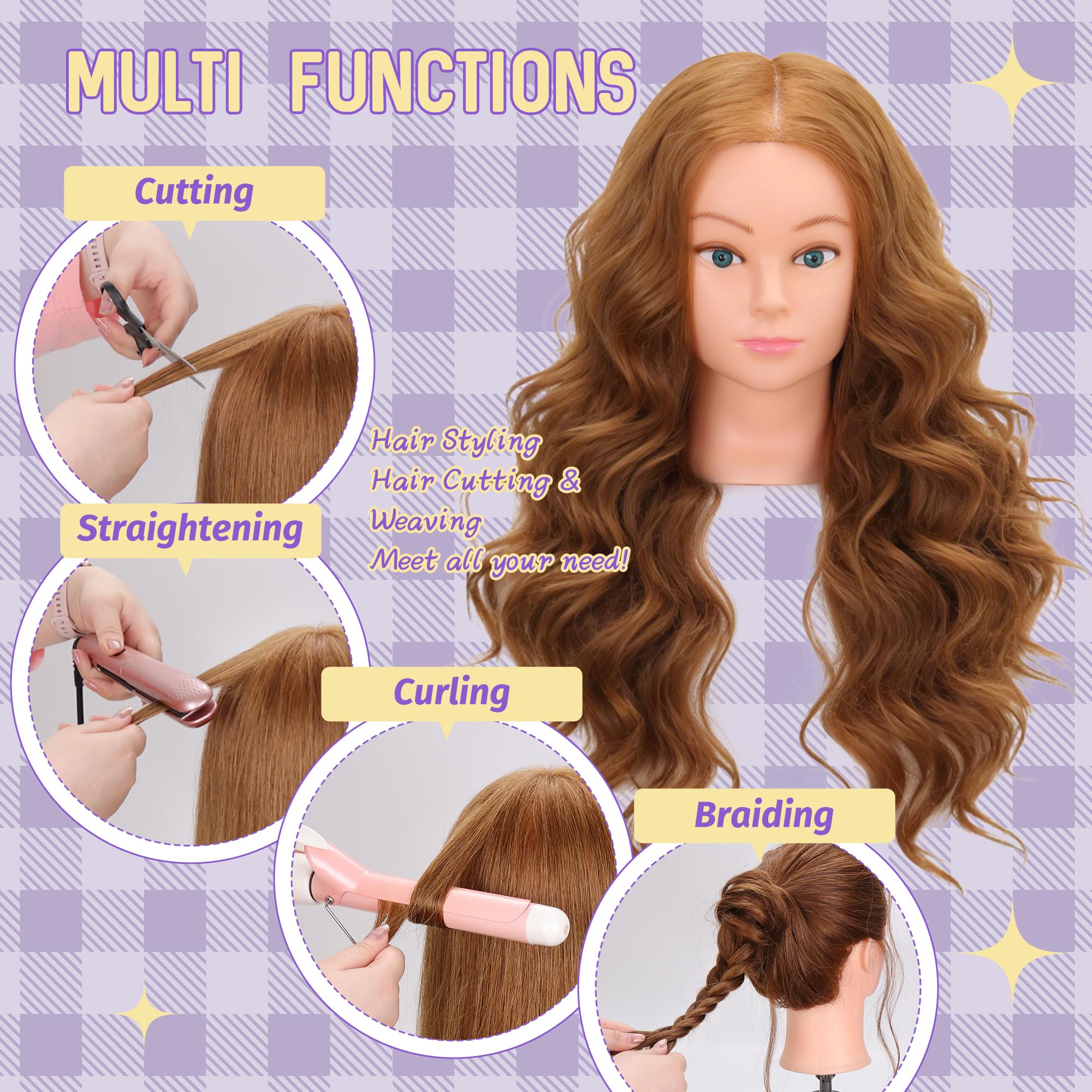 Aurevanna 26-28 inch blonde mannequin head highlighting natural color and length for training.