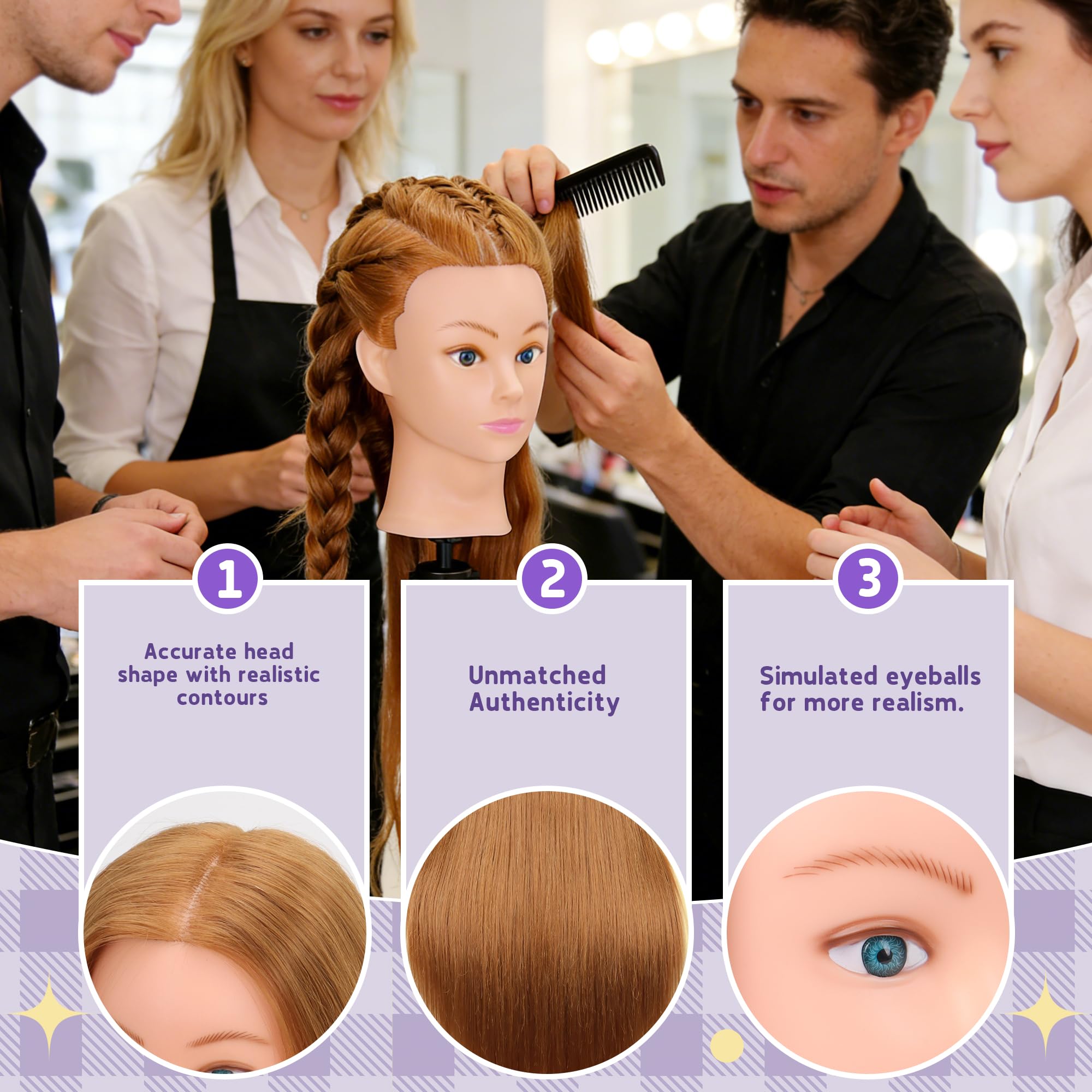 Aurevanna clamp stand supports stable practice sessions for cutting, braiding, and styling.