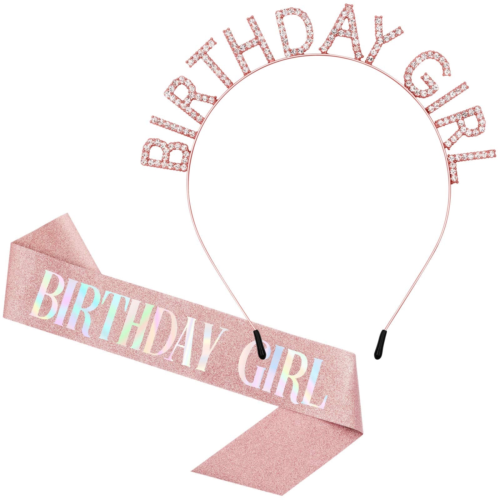 Aurmigle rose gold birthday crown with rhinestones for stunning photos