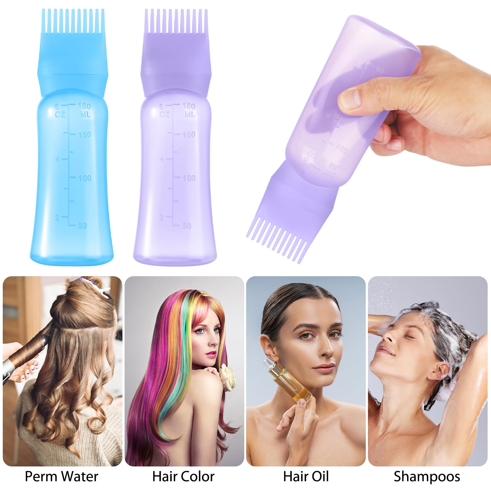 Aurnoet root comb bottle in action applying oil to roots.