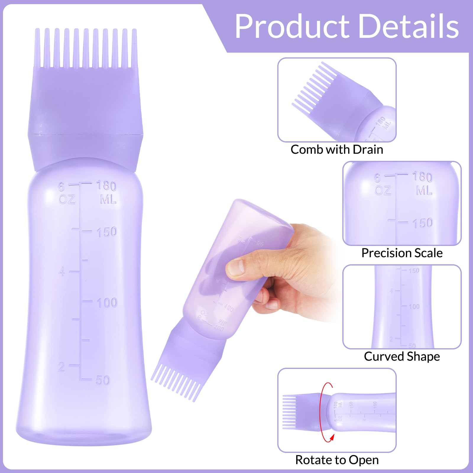 Aurnoet root comb bottle closeup shows graduated scale for accurate dosing.