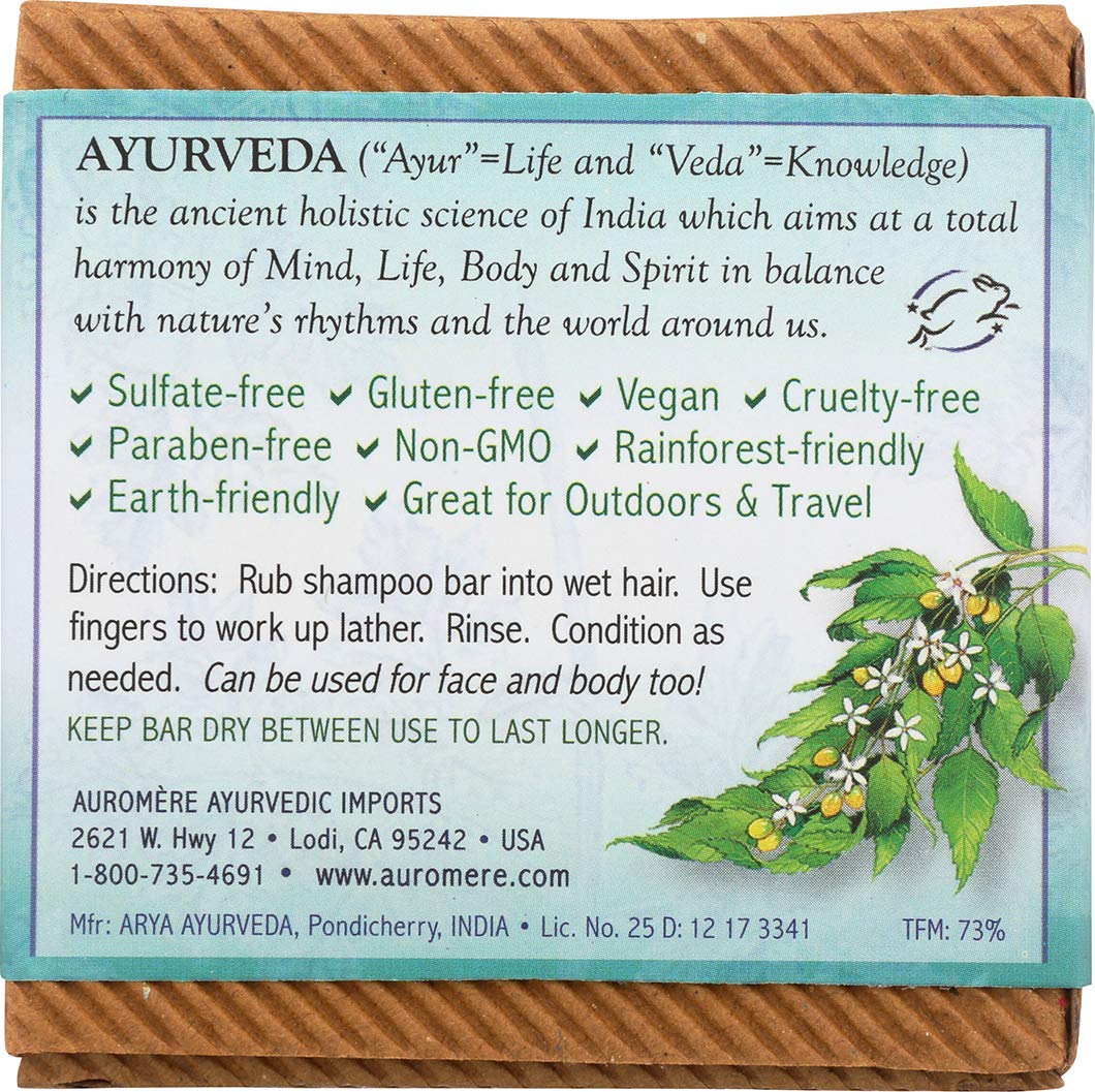 Neem ingredient close-up in Auromere bar shows traditional Ayurvedic care.