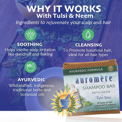 Auromere shampoo bar lathering in shower for quick cleansing.