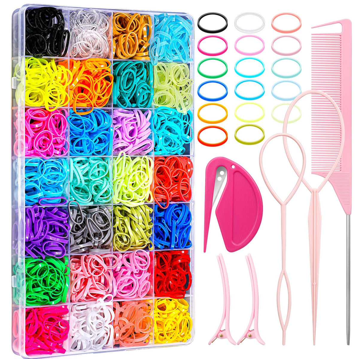 Auroray 28-color hair bands rainbow pack for quick ponytails.