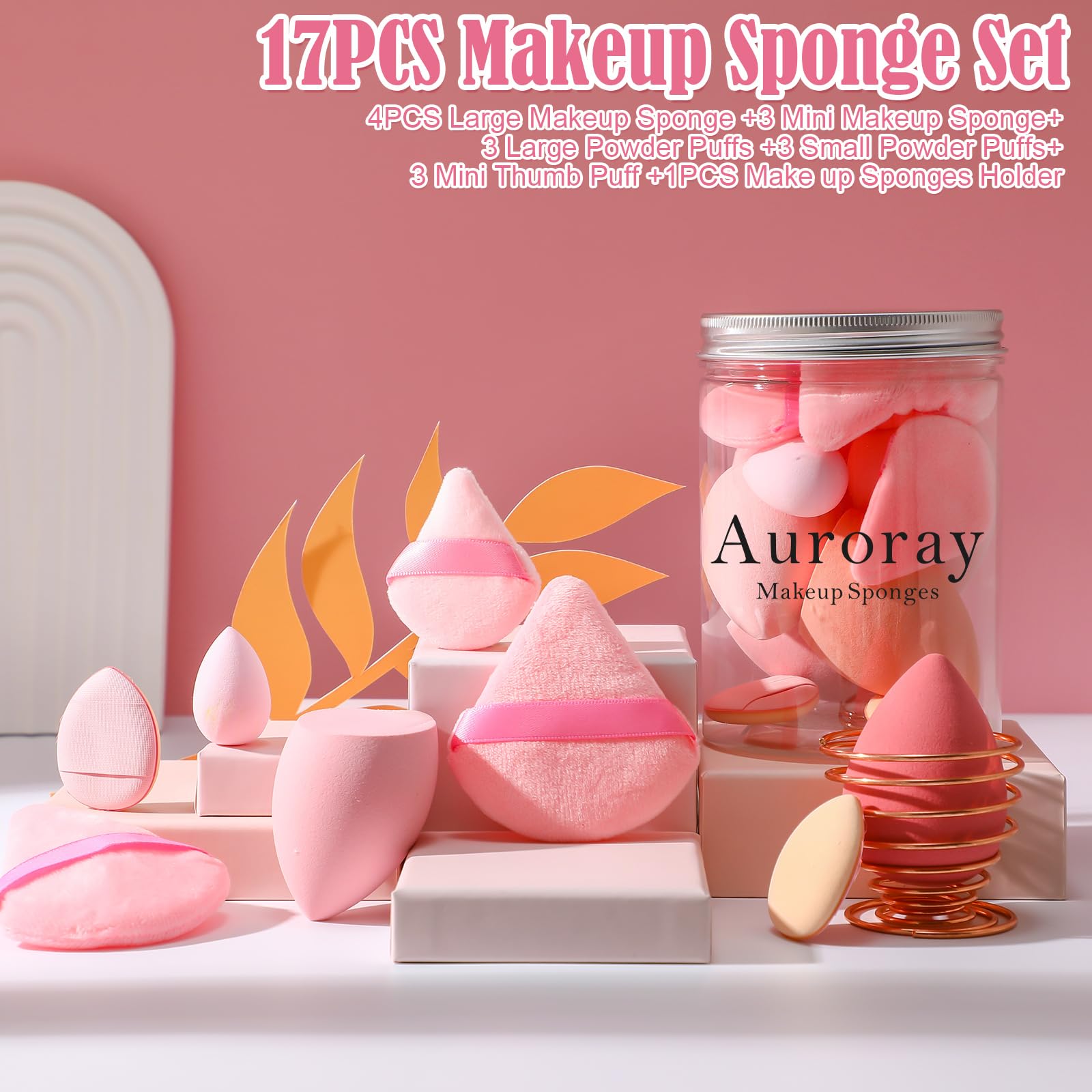 Auroray large beauty sponges close up showing soft memory foam texture for blending
