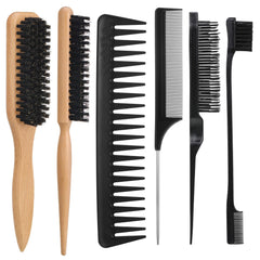 Auroray 6-piece boar bristle brush set with edge combs for slick back styling.