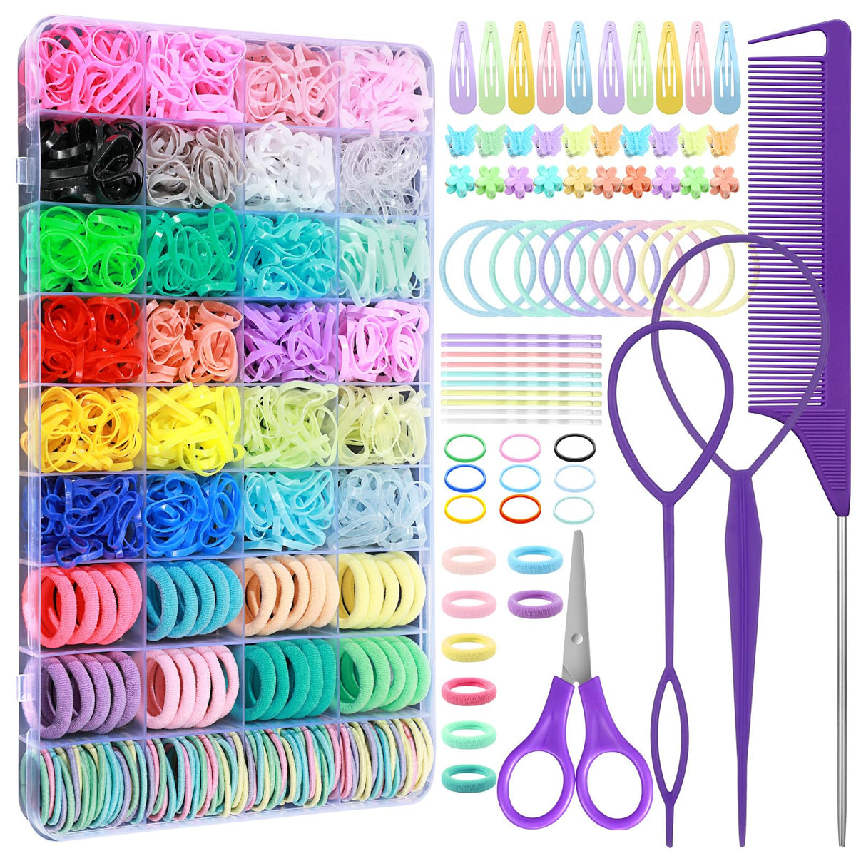 Auroray bandas elásticas 24 colores con organizador, para peinados variados y prácticos.