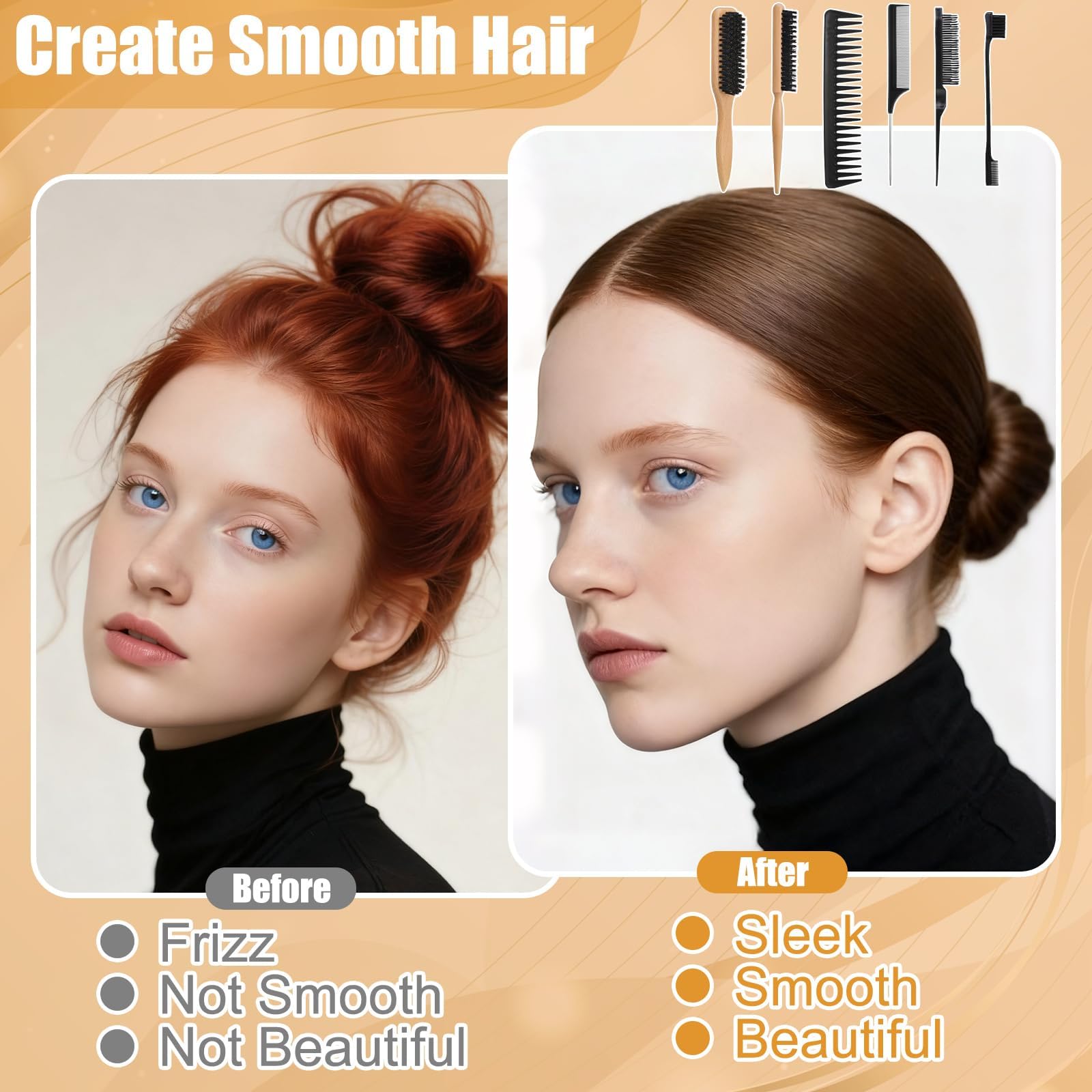 Large edge comb from Auroray glides through hair for neat back styling.