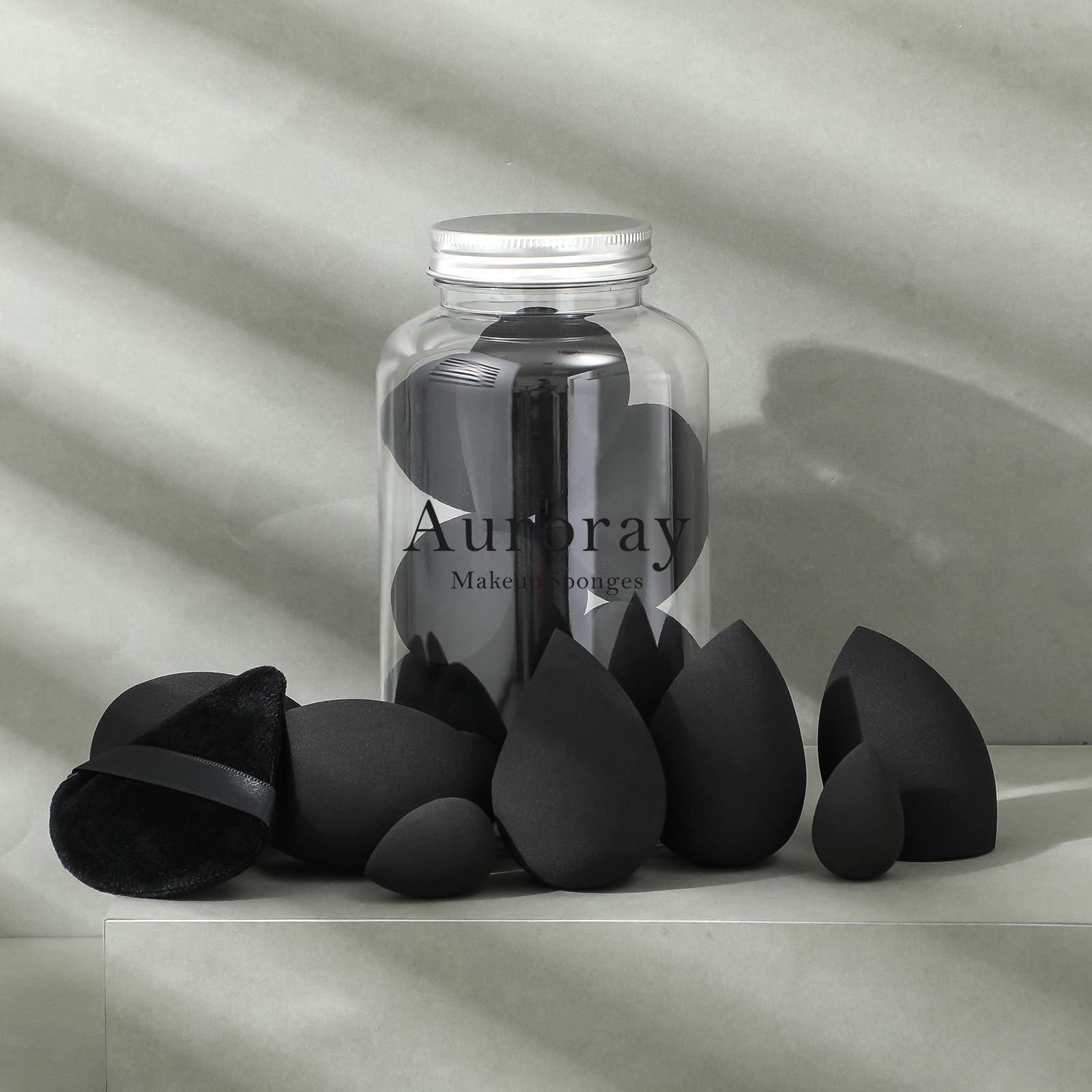 Auroray plastic jar keeps beauty tools clean and organized on vanity