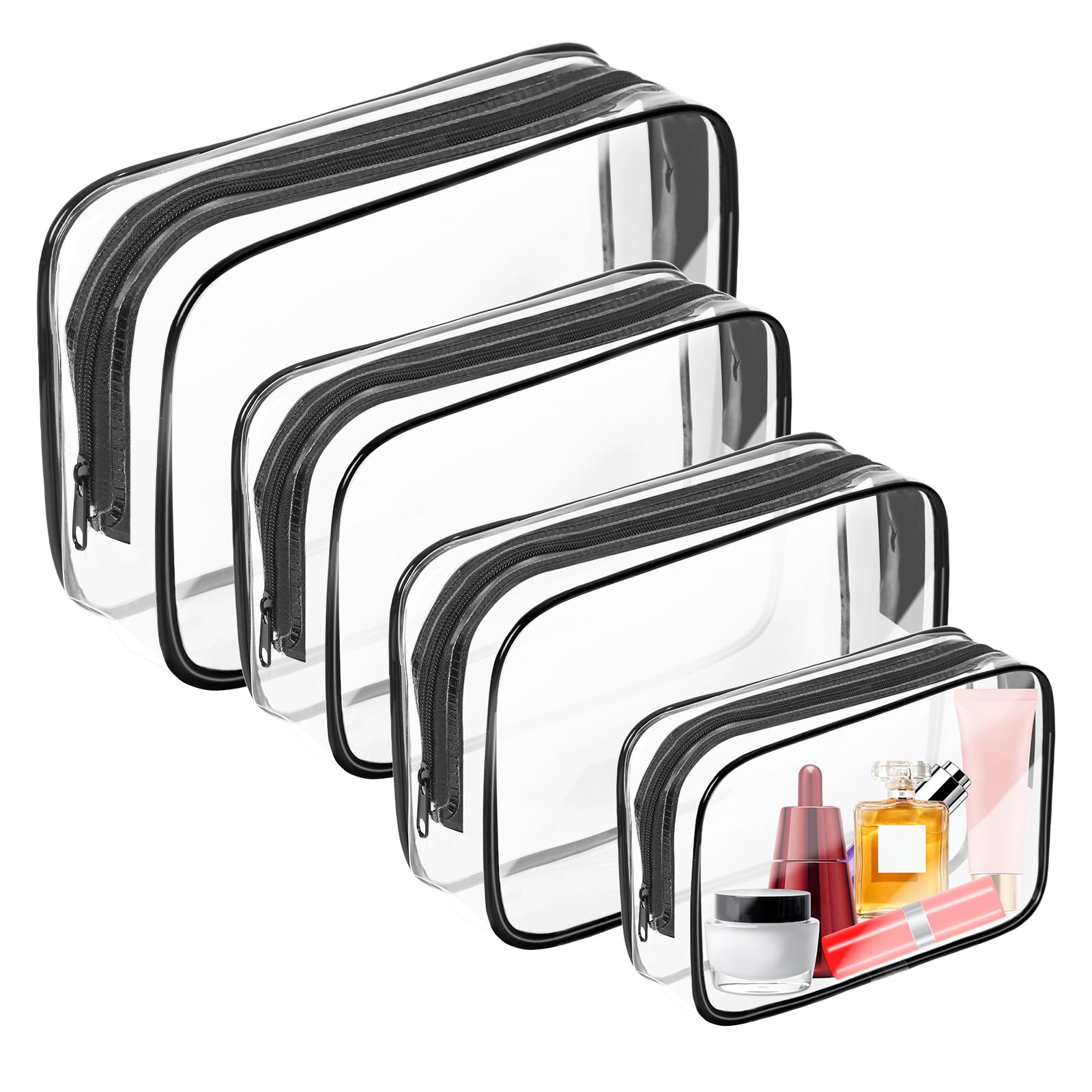 AURUZA clear makeup bag zipper closeup for secure travel organization.