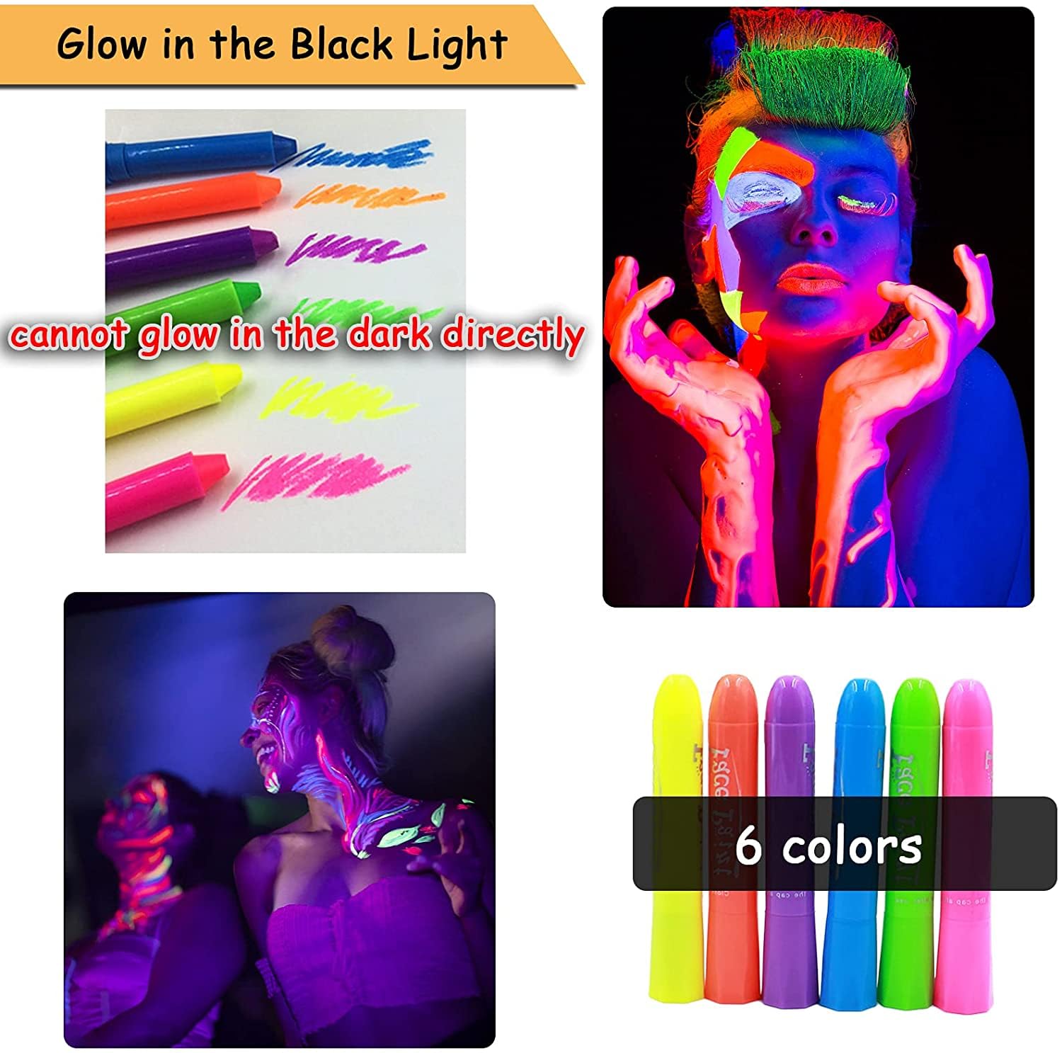 Ausbond crayones fluorescentes para piel, fáciles de quitar.