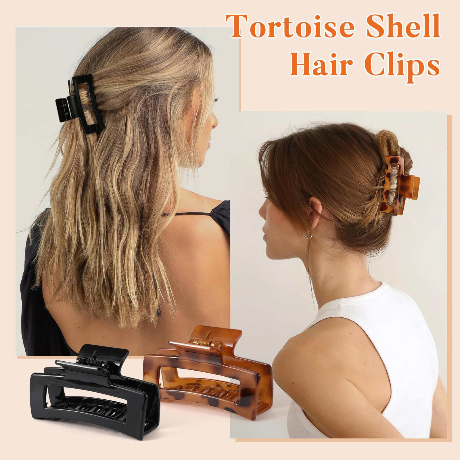 Auseibeely tortoise-shell rectangle clip with smooth edges for gentle daily styling.