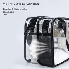 Auseibeely Clear Toiletry Bag with wet compartment protects damp items during trips