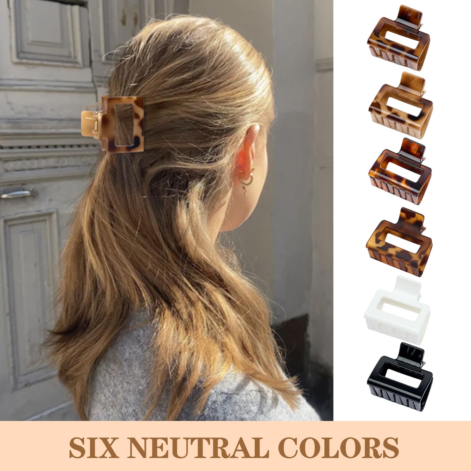 Pinza de pelo Auseibeely media coleta rectangular carey para uso diario