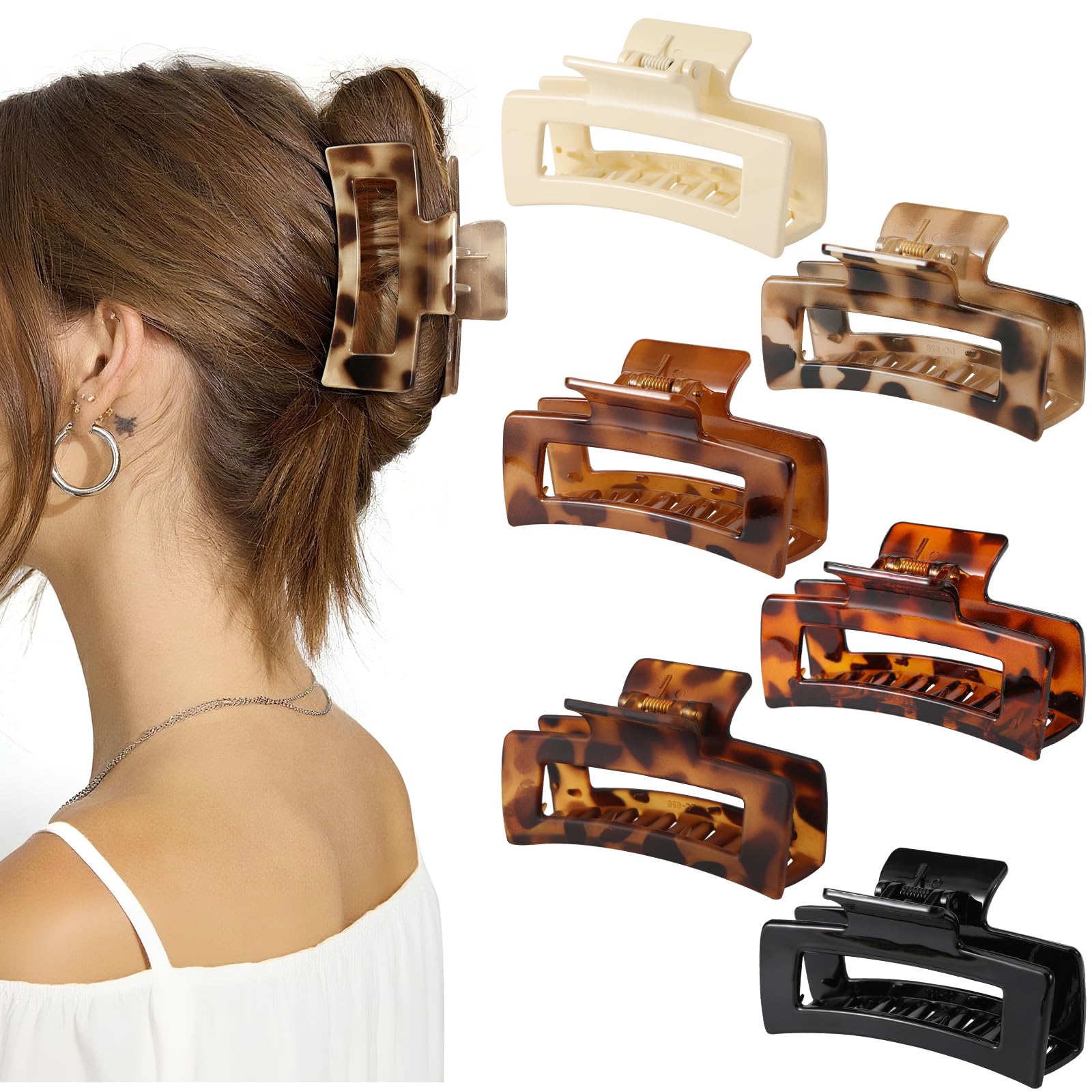 Auseibeely tortoise rectangle clip closeup with secure grip for thick hair.