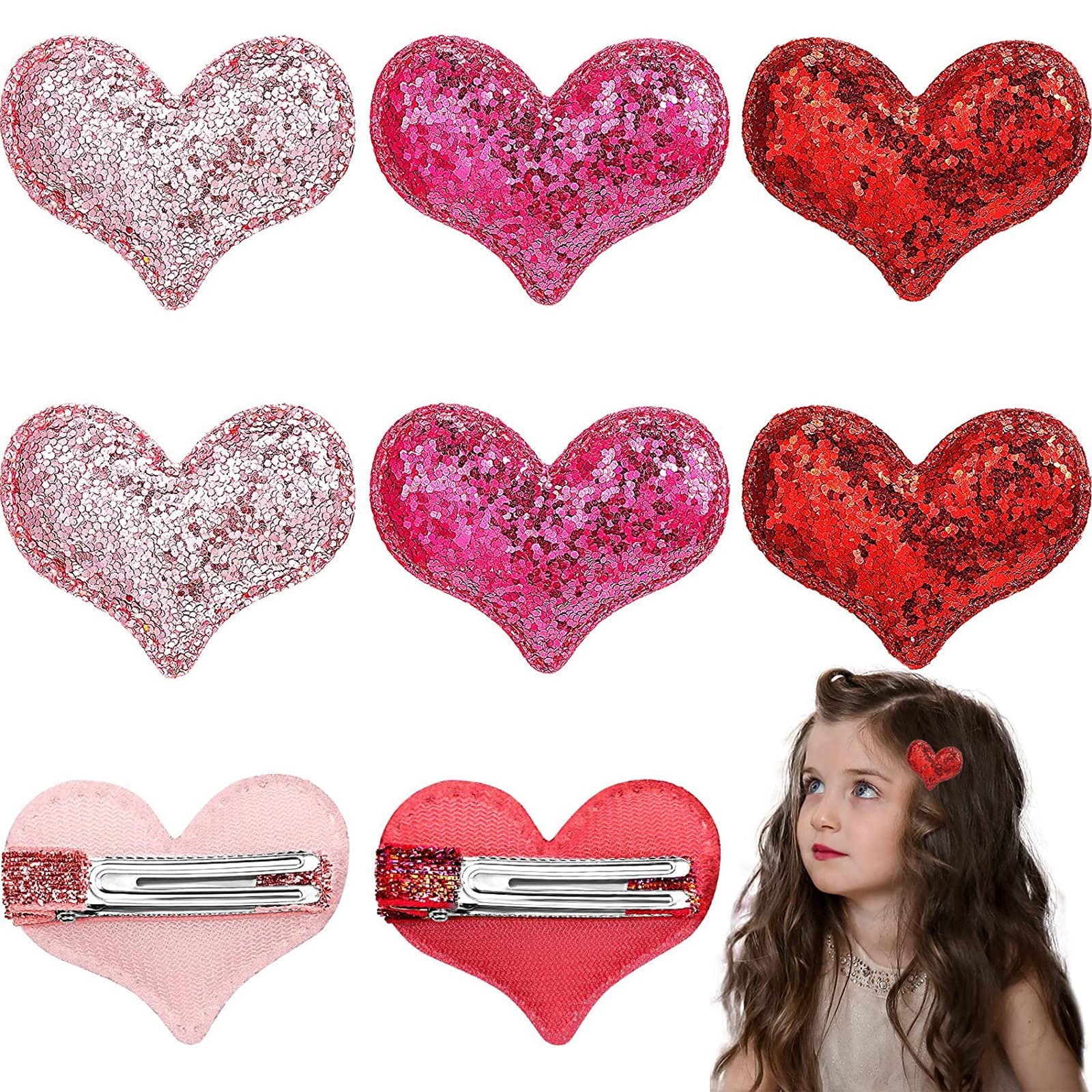 Ausejopeac rose heart hair clip close-up highlighting glitter sequins