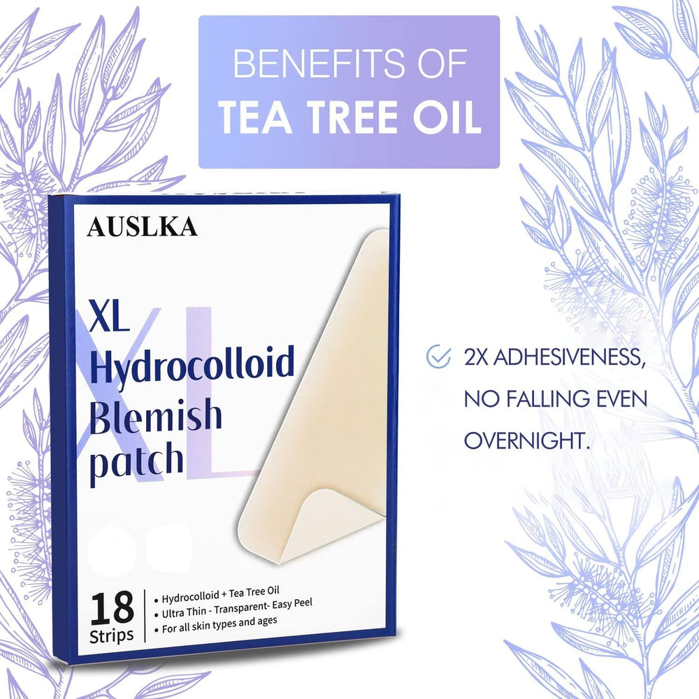 AUSLKA XL pimple patch on clear skin showing quick coverage.
