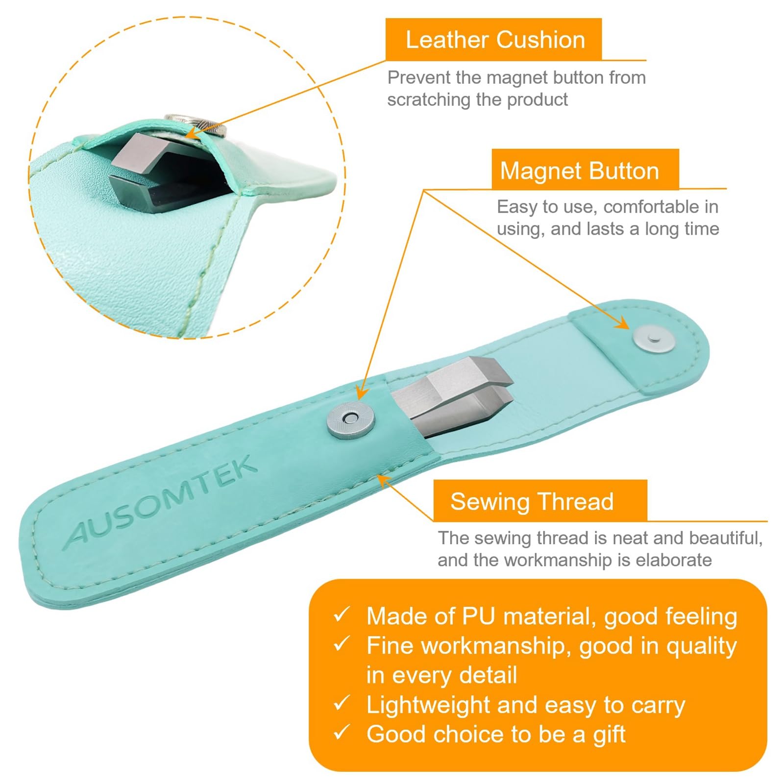 Ausomtek cyan PU case for portable storage and travel