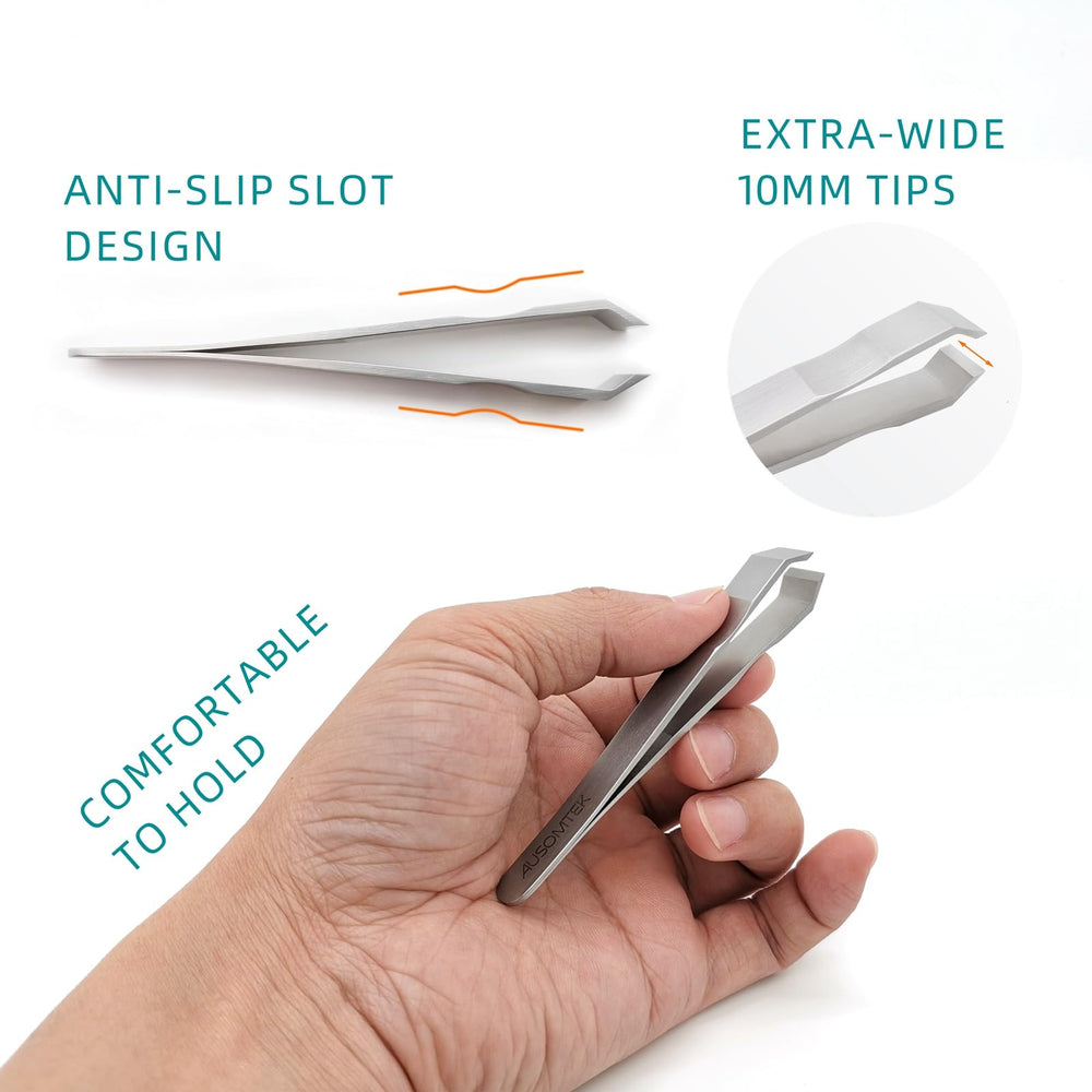 Ausomtek tweezers feature safe rounded edges for gentle use